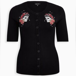 Retro Chic Rockabilly Floral Skull Crop Cardigan